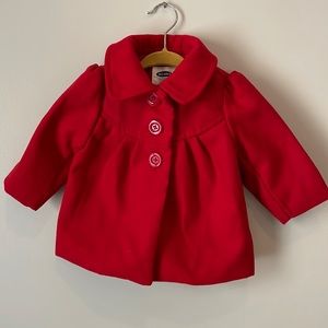 Old Navy red button front coat 3-6 months